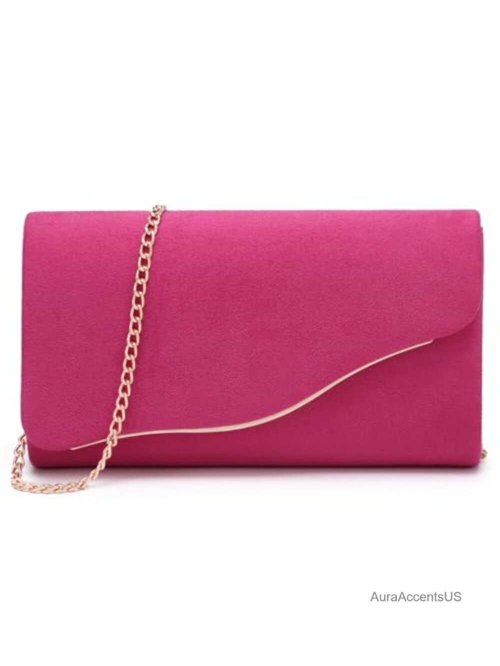 Faux Suede Evening Clutch Purse with Gold Chain Strap Formal Handbag